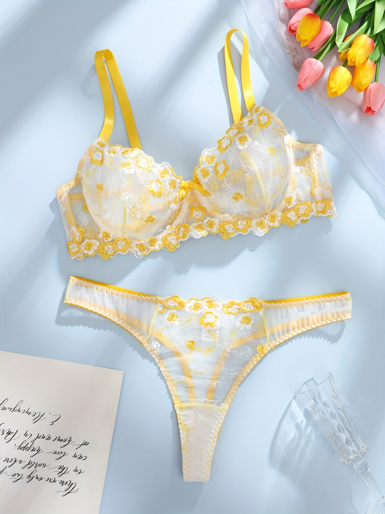 Women Plus Size Lace Lingerie Set Breathable Embroidered Two Piece