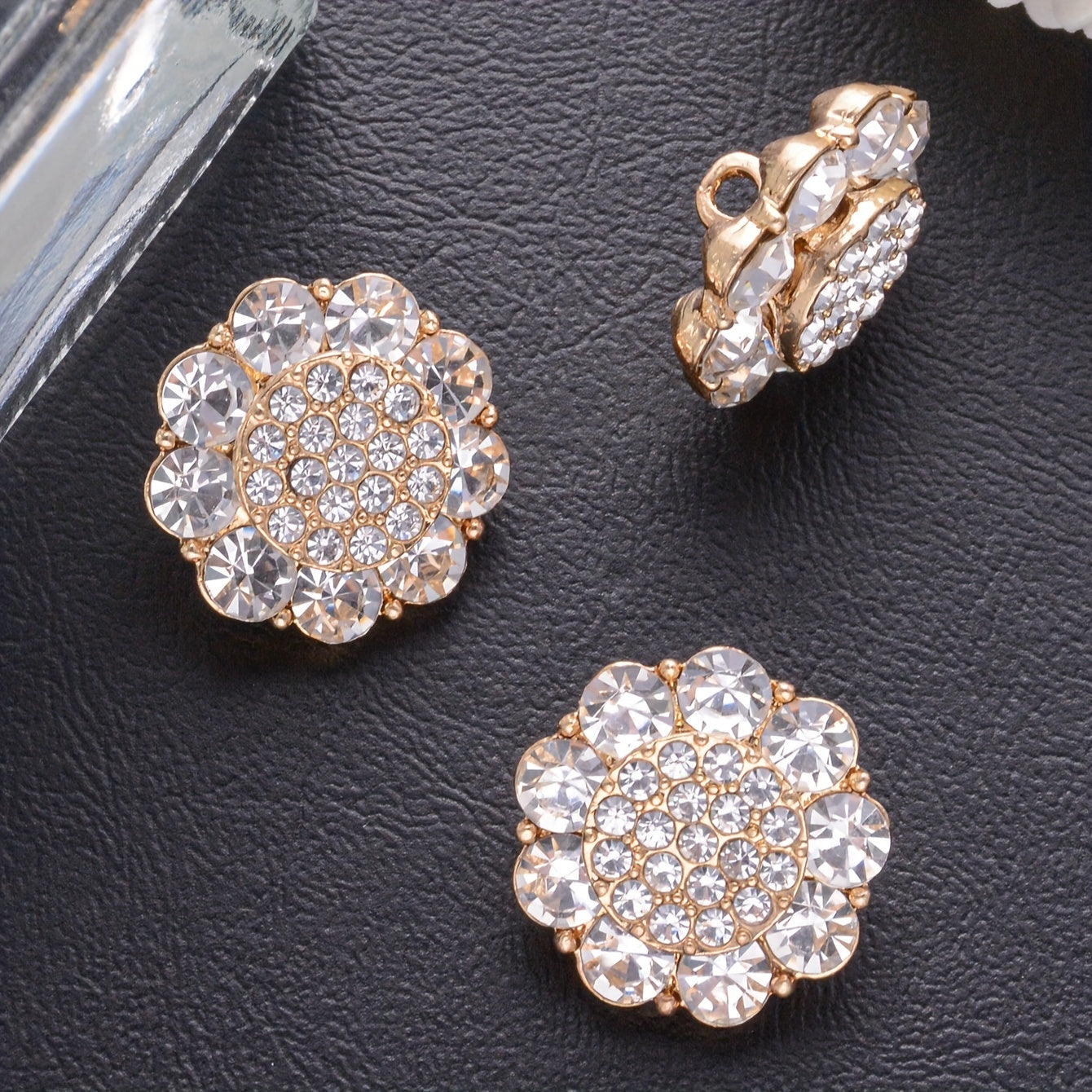 Set of 4 Alloy Flower-Shaped Rhinestone Buttons for DIY Fashion Crafts