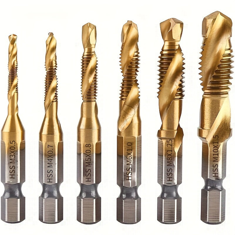 Titanium Drill Tap Set 6-Piece M3-M10 for Wood Plastic Metal
