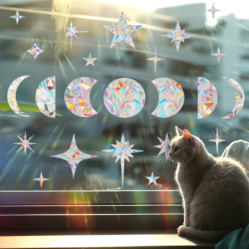 Rainbow Prism Static Clings for Windows Boho Style Moon Star Cloud Shapes