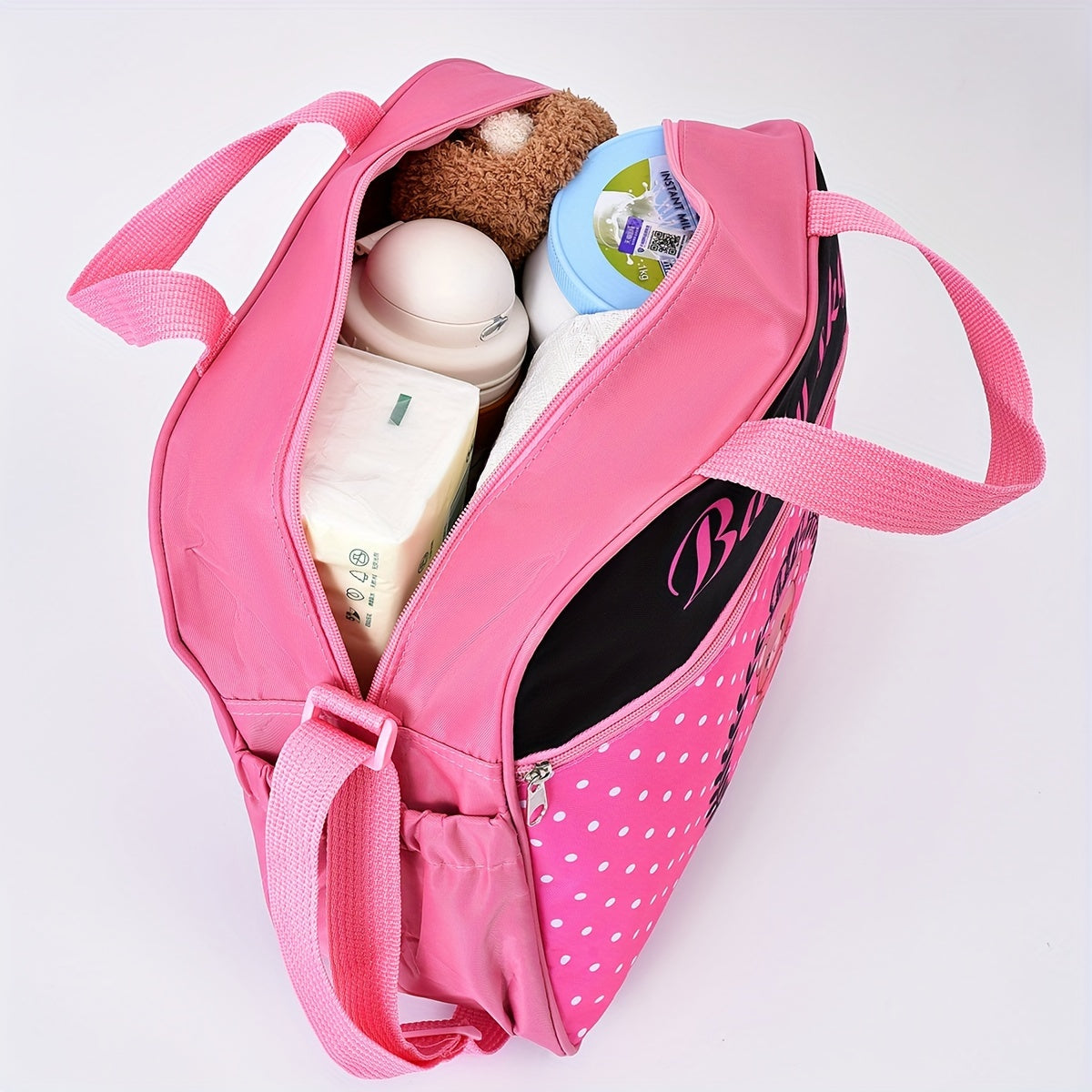 5-Piece Diaper Bag Set with Teddy Bear Print Tote and Accessories for Parents