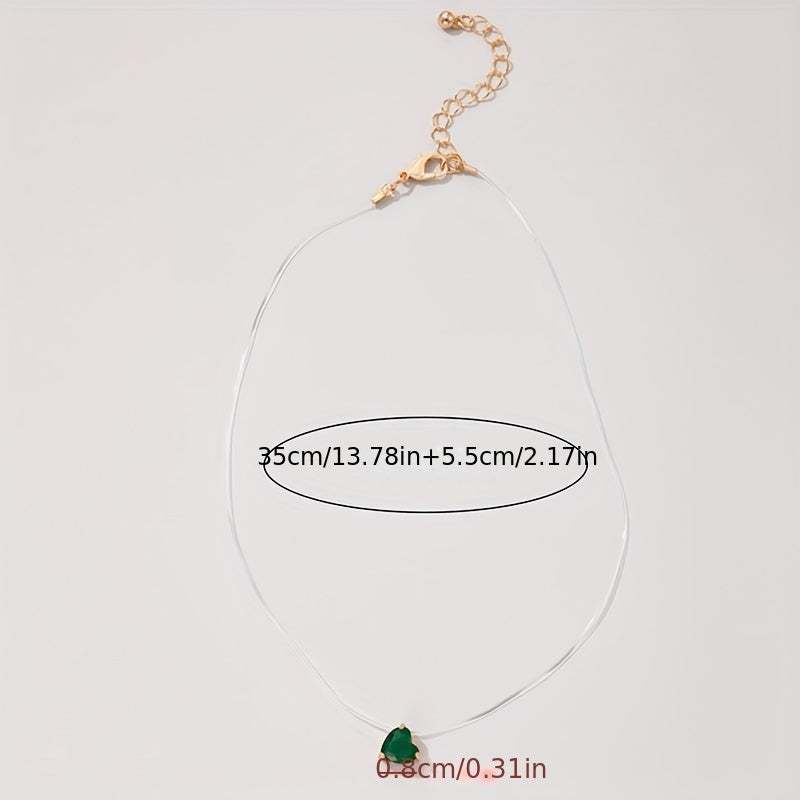 Женское ожерелье-подвеска с имитацией в форме сердца и прозрачной цепочкой из рыболовной лески