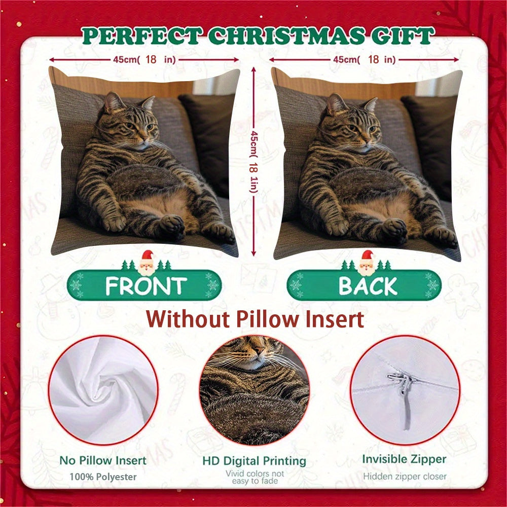 Double-Sided Cat Throw Pillow Cover Winter Decor Sofa Cushion Cover Christmas Thanksgiving Polyester 18x18
