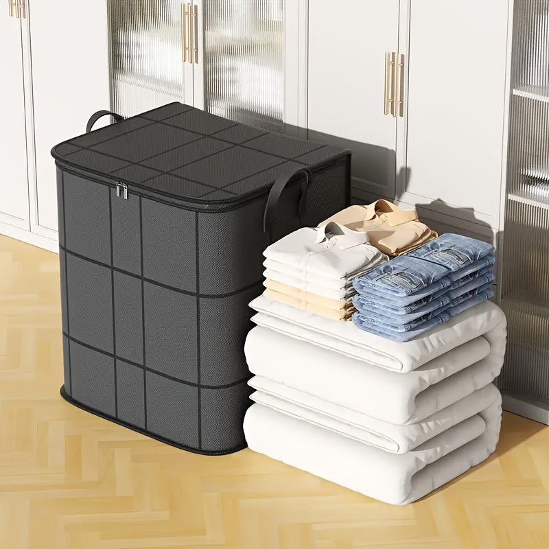 Большой черный сумка для хранения с черными полосами и двойными молниями для одежды, постельных принадлежностей и домашних вещей