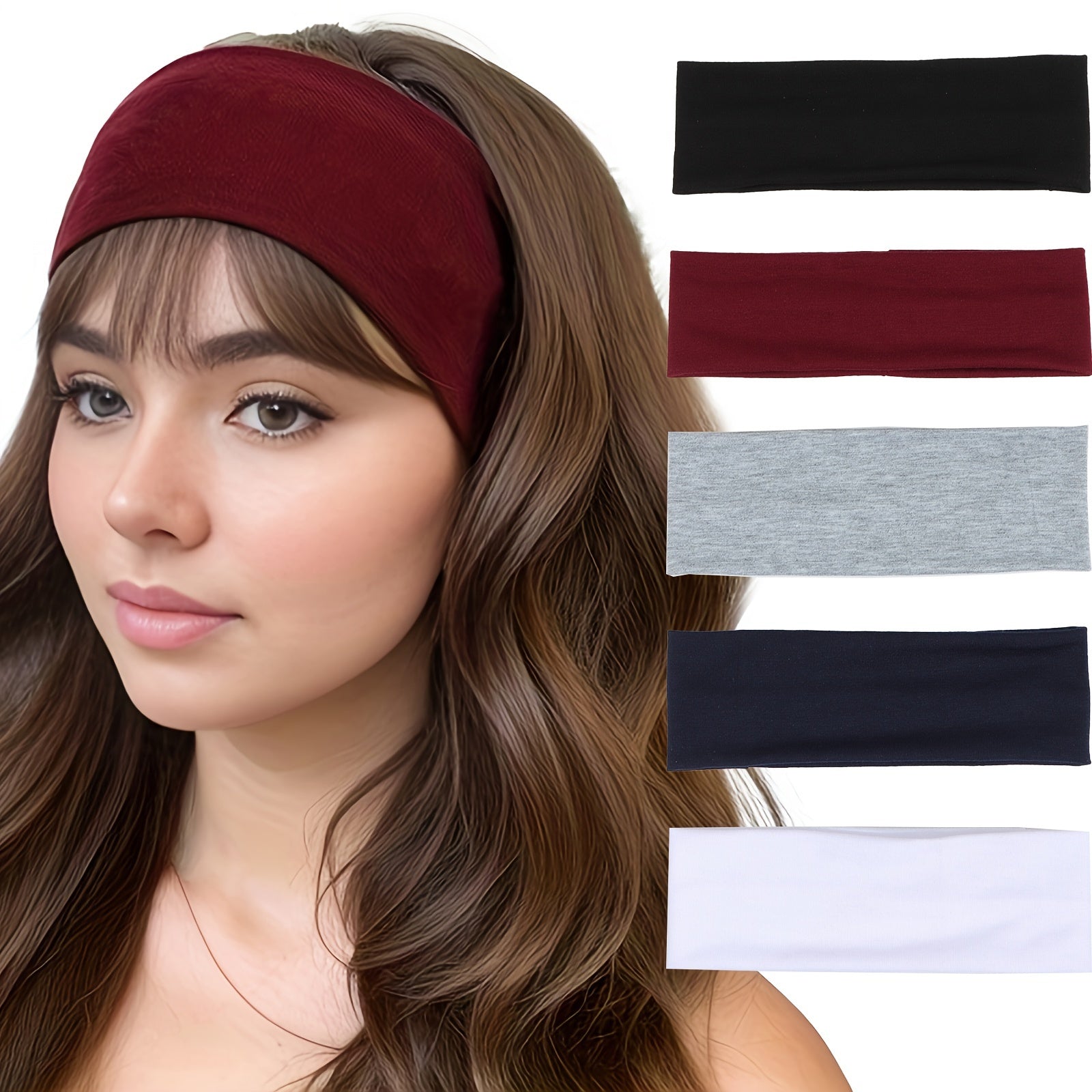Women's Sweat-Absorbent Sports Headbands Set Wide Stretchy Solid Colors for Running Fitness