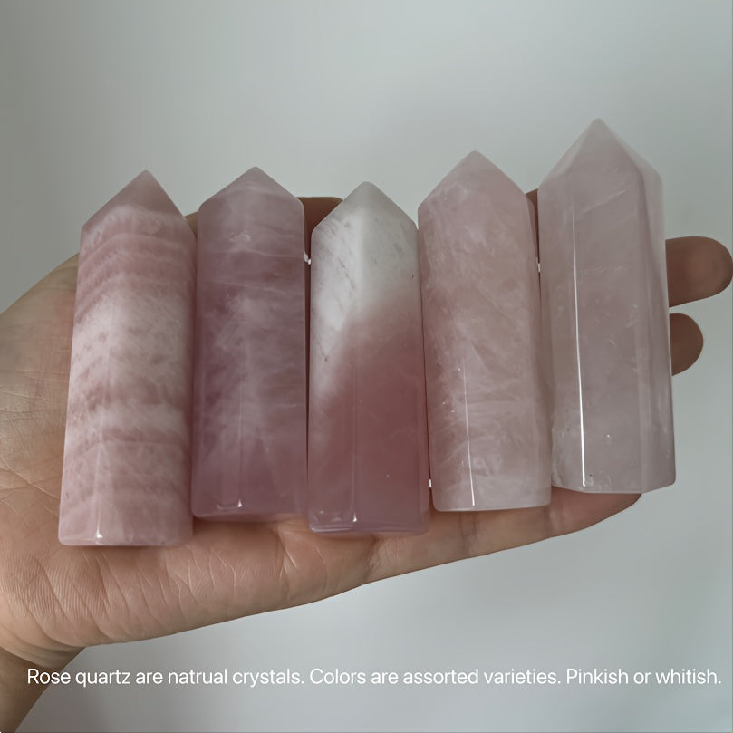 Natural Rose Quartz Crystal Tower 2.7-3.1 Inches 6-Sided Interior Decor Gift