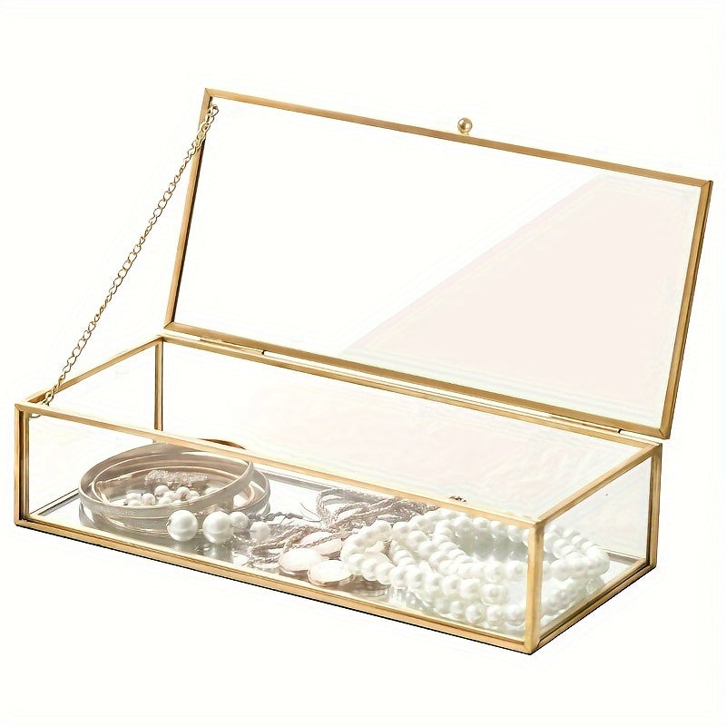 Прямоугольная стеклянная шкатулка для украшений с 1 отделением для браслетов, ожерелий и помад