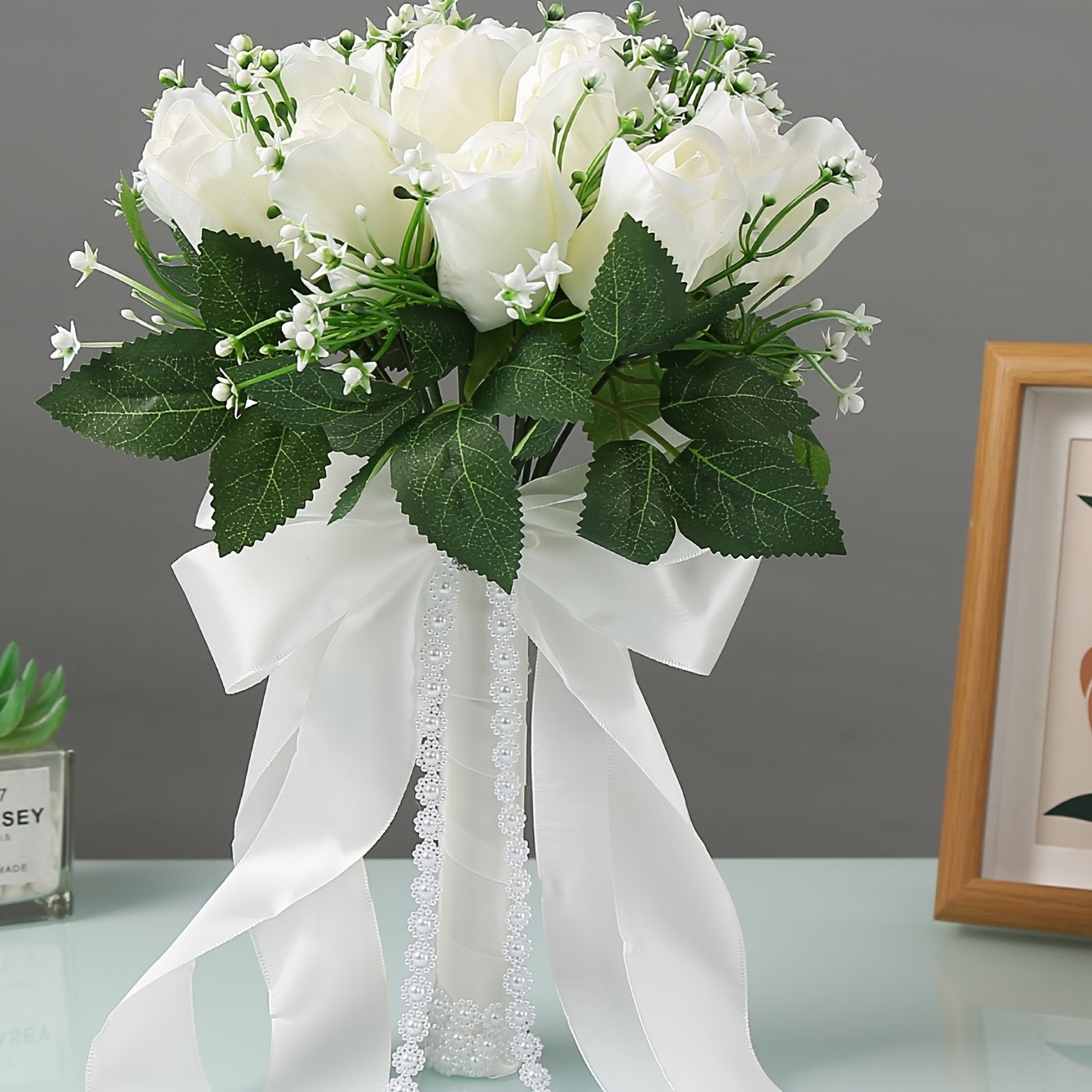 18-Head Long Stem Rose Simulation Flower for Wedding Bridal Bridesmaid Decoration