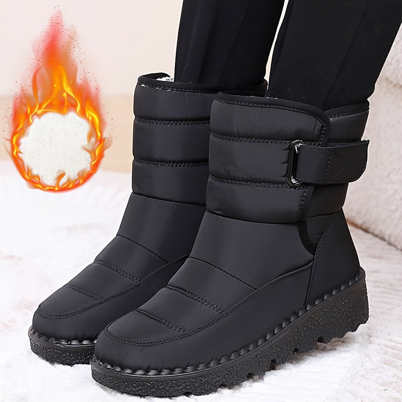 Women's Mid Heel Snow Boots Water-Resistant Fabric All-Season Sizes 36-43