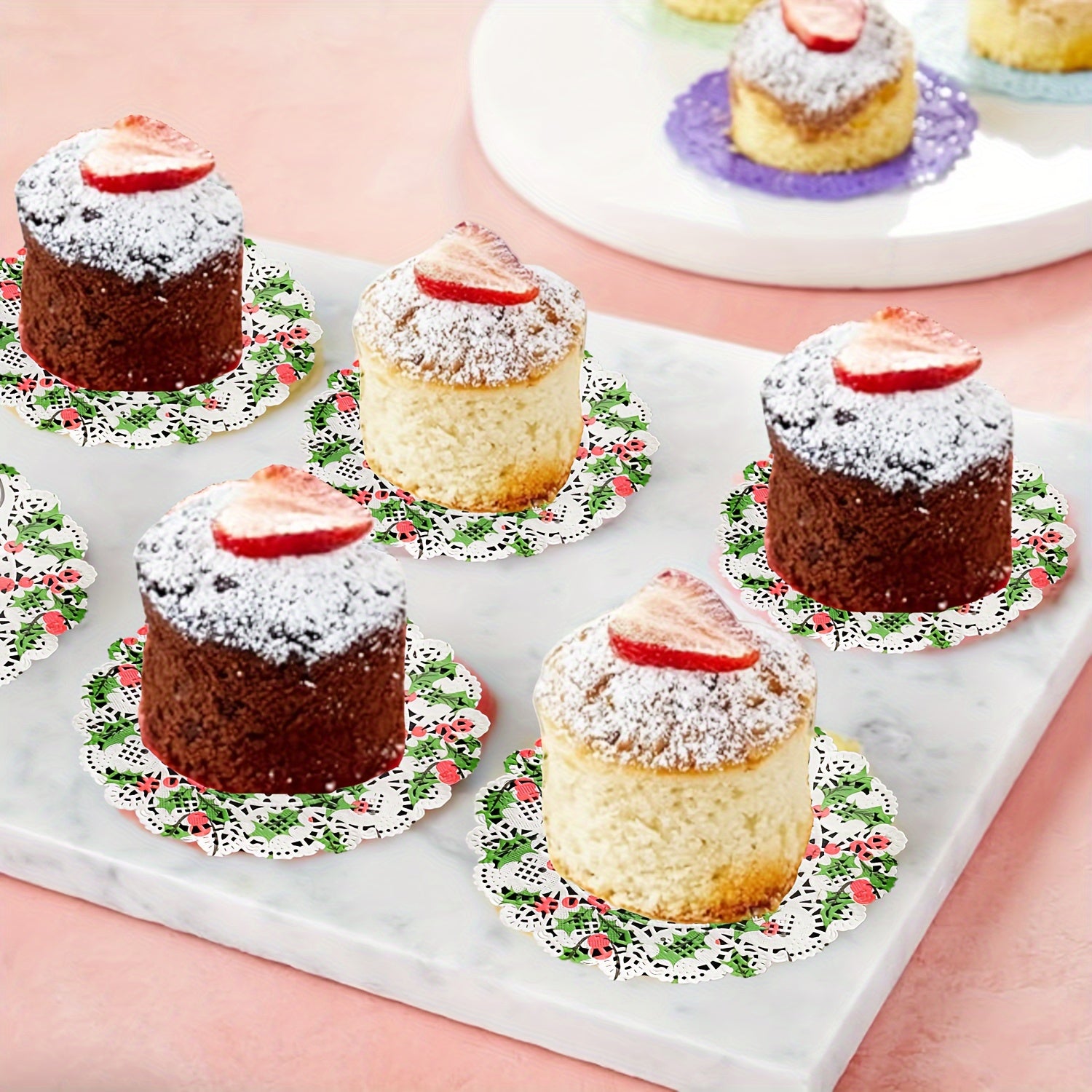 Paquete de 100 servilletas de encaje de papel navideño desechables para alimentos de calidad alimentaria para bodas, cumpleaños y pasteles