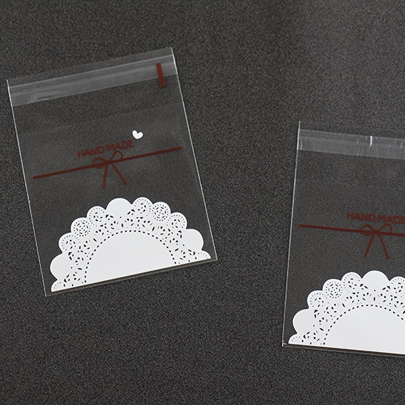 Lace Bow Print Treat Bags Set of 100 Food-Safe Plastic for Cookies and Snacks