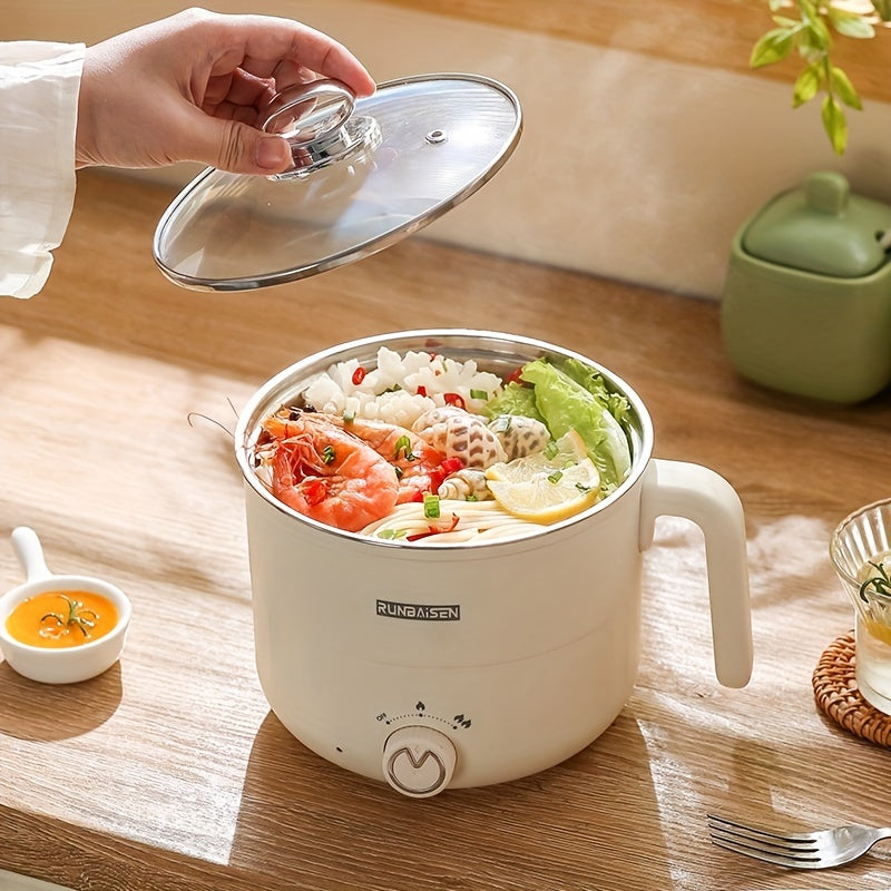 EU Plug Elektr Steamer va Qovurish moslamasi dormitoriya qovurish va zanglamaydigan po'latdan yasalgan elektr hot pot funksiyalarini birlashtiradi.