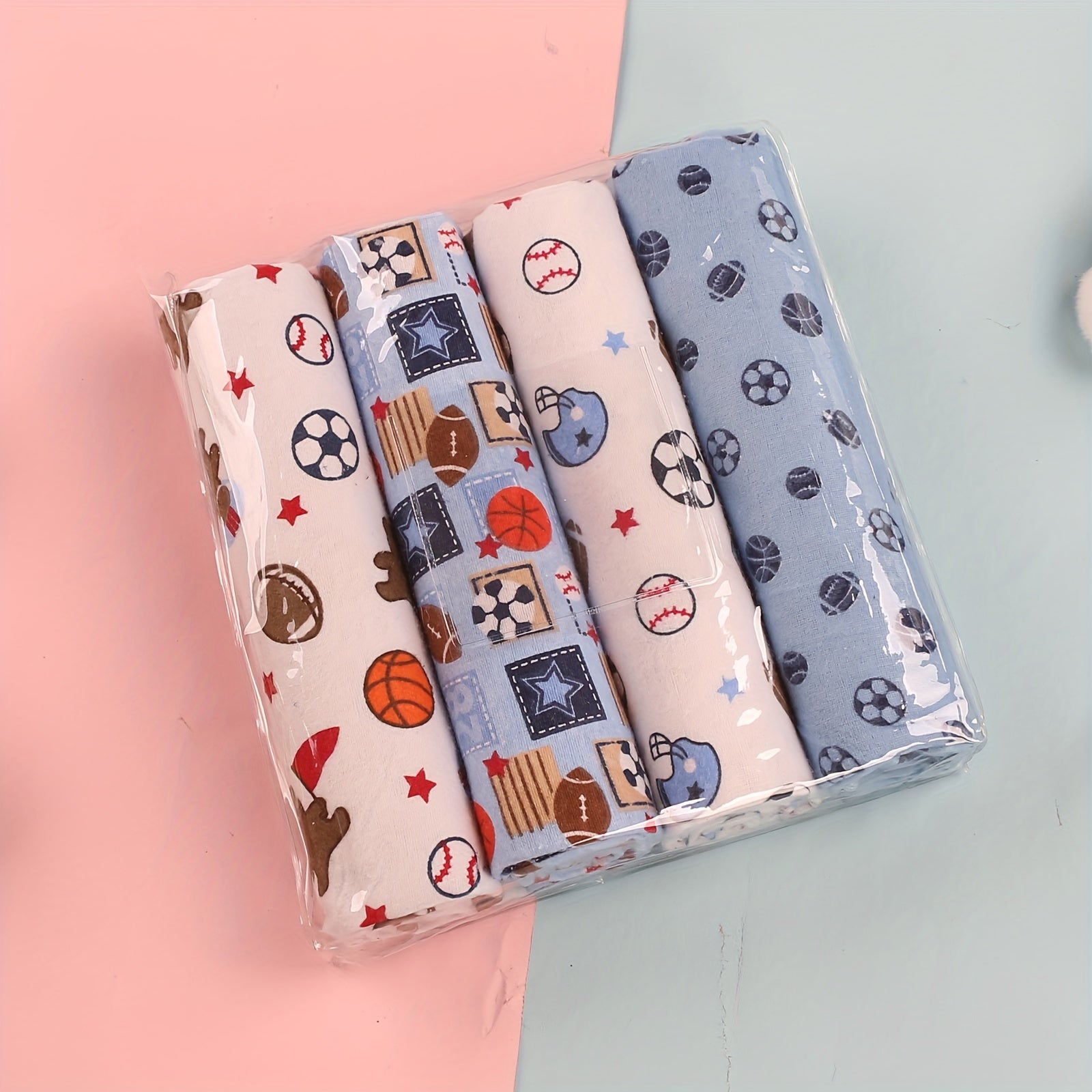 Set of 4 Cotton Baby Blankets with Cartoon Prints for Newborns and Infants