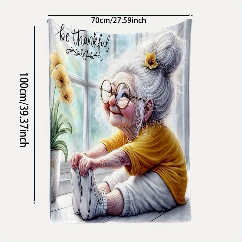 All-Season Cozy Printed Blanket for Grandma and Women Soft Polyester Flannel