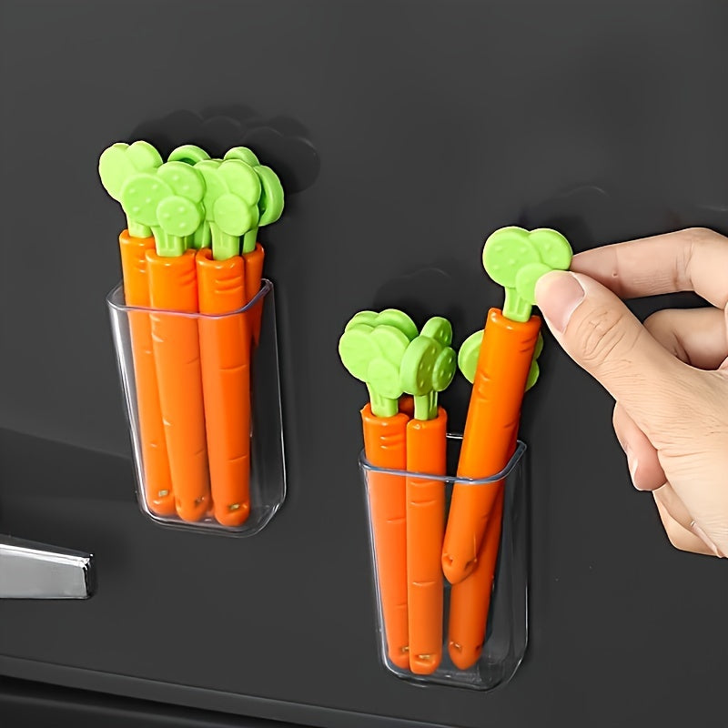 Set of 5 Carrot Seal Clips with Magnetic Storage Box Food Snack Bag Sealing Clips for Dustproof Moistureproof Freshness