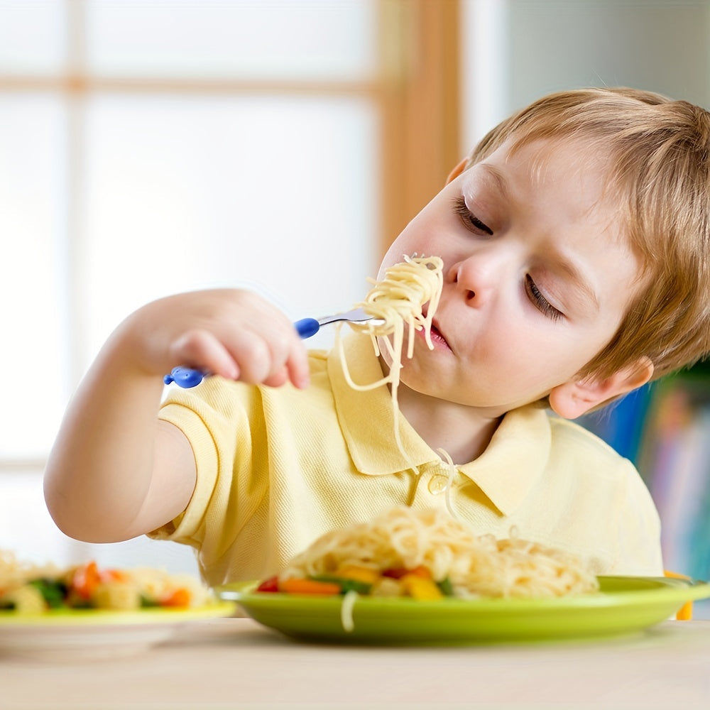 Juego de utensilios de acero inoxidable seguros para niños pequeños con estuche de viaje, cubiertos libres de BPA