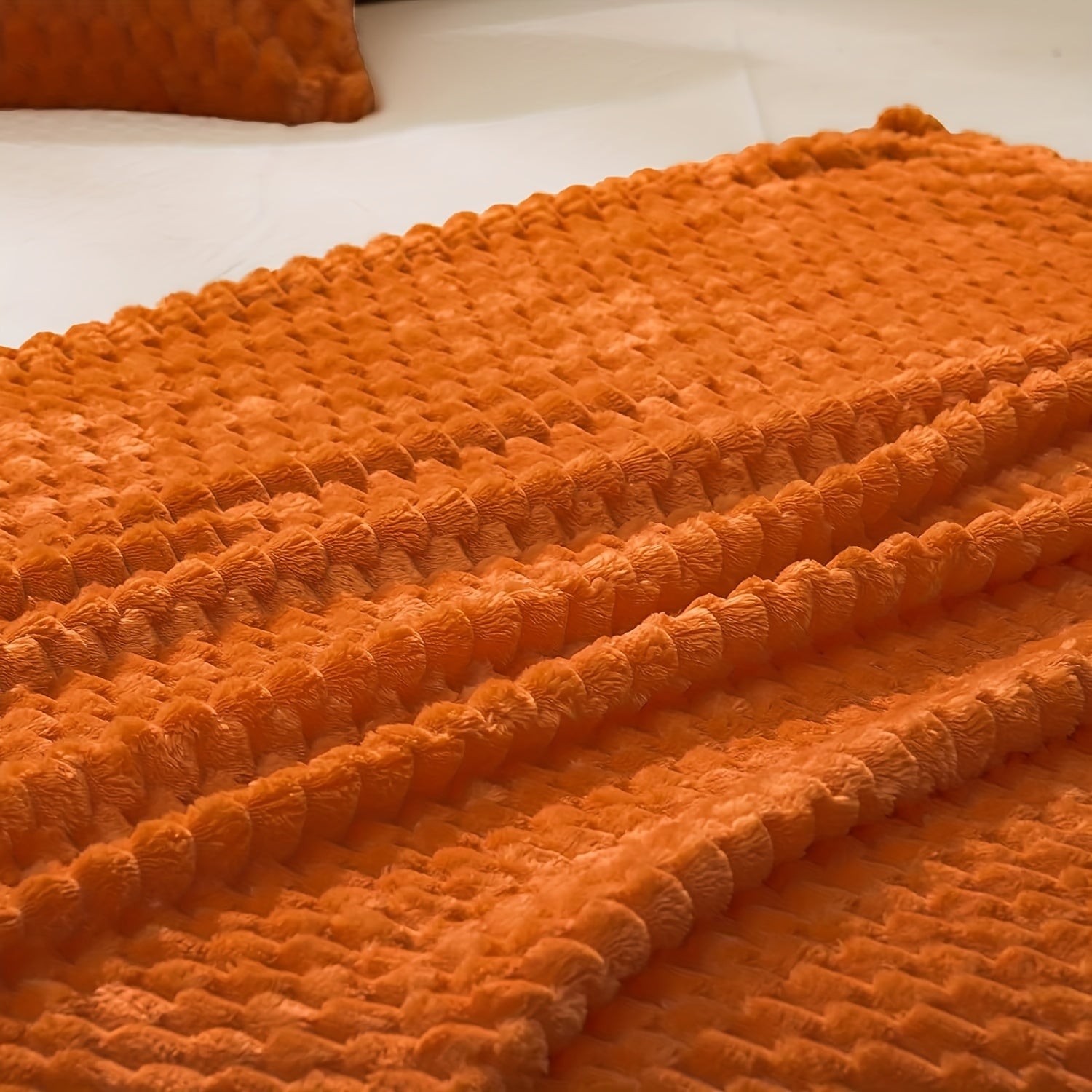 Burnt Orange Flannel Throw Blanket Ultra-Soft 3D Jacquard All-Season Lightweight