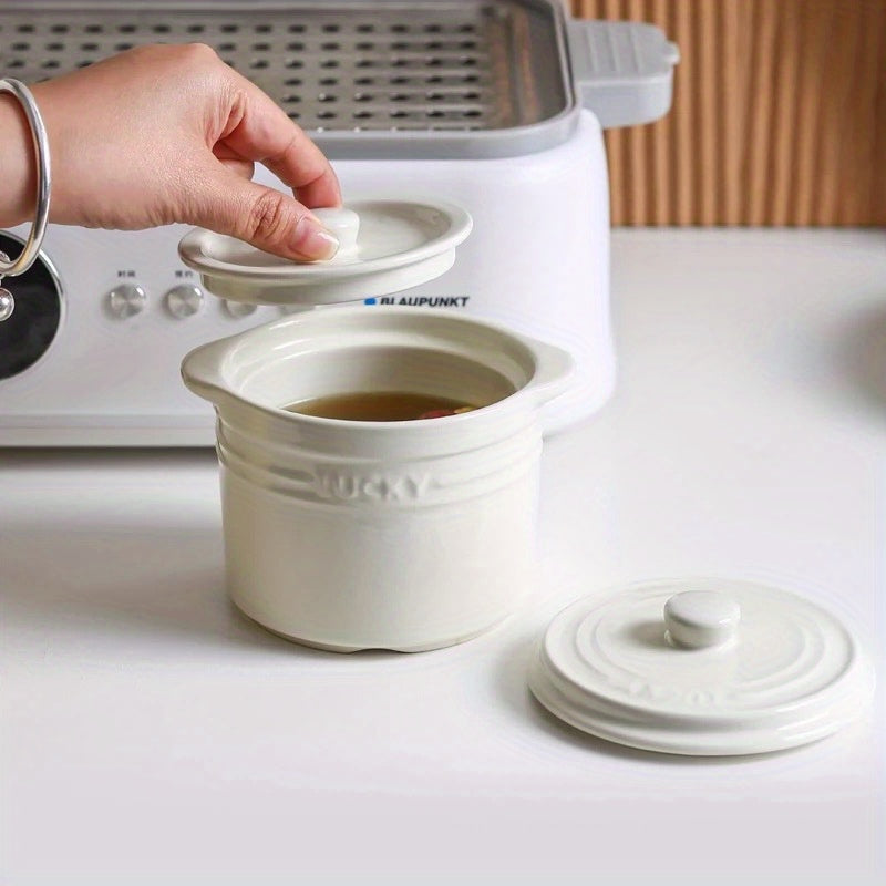 Ceramic Soup Pot with Double Lids for Home Use Egg Steamer and Stew Bowl