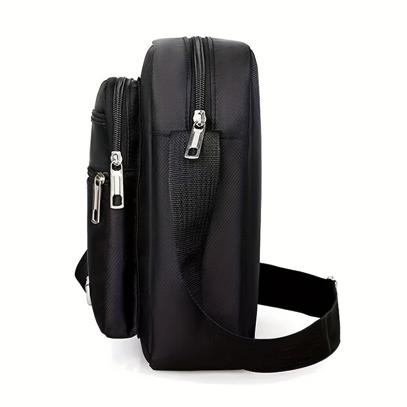 Men's Black Crossbody Bag with Adjustable Strap and Multiple Compartments