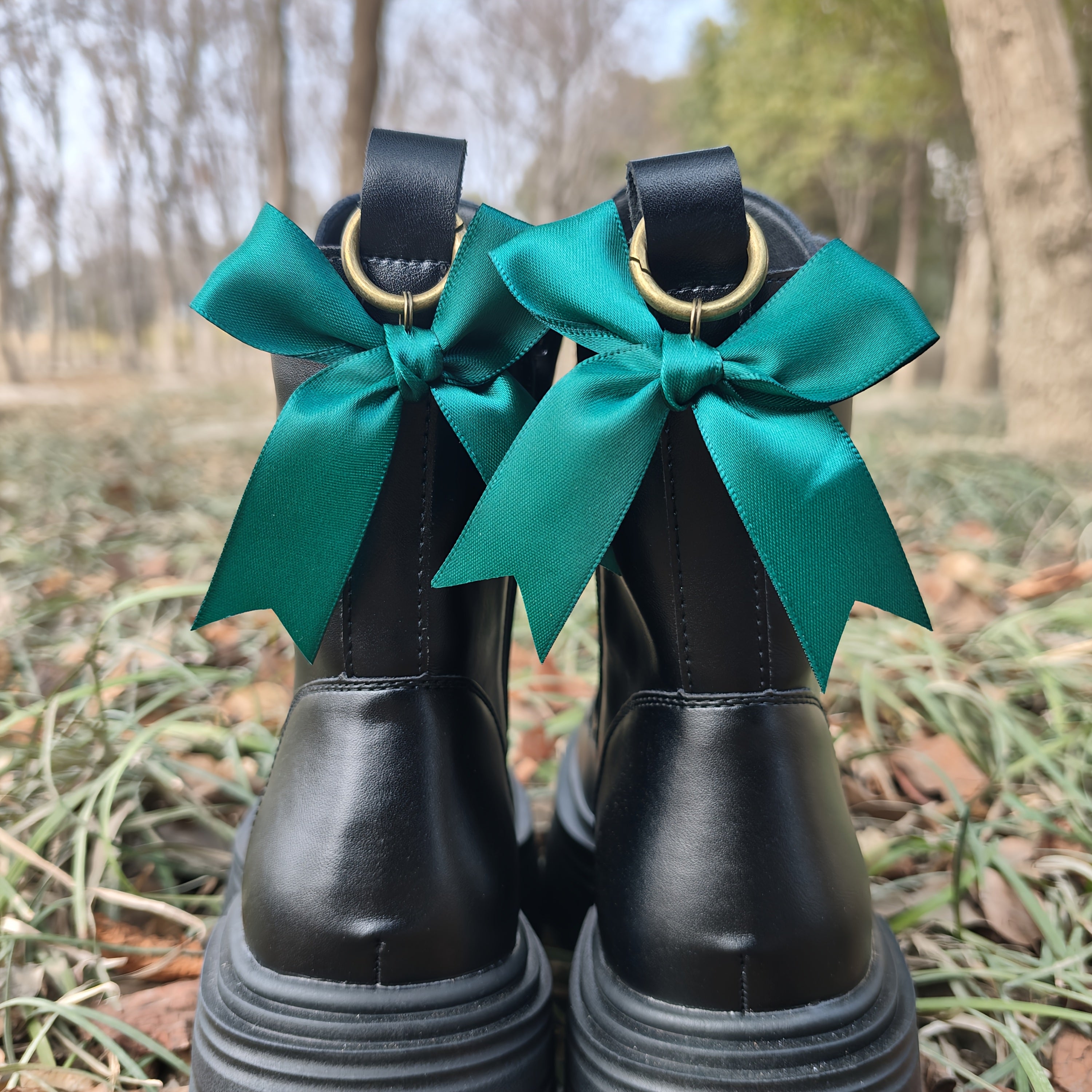 Women Girls Black Pink Satin Bow Shoe Charms Footwear Accessories 2 Pcs