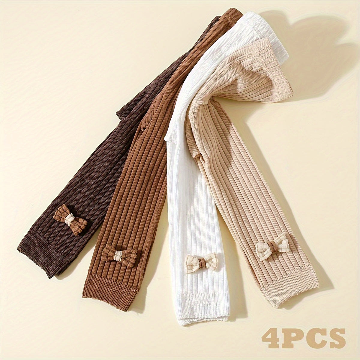 Girls' Ribbed Leggings Set with Bow Detail Soft Polyester Blend All-Season