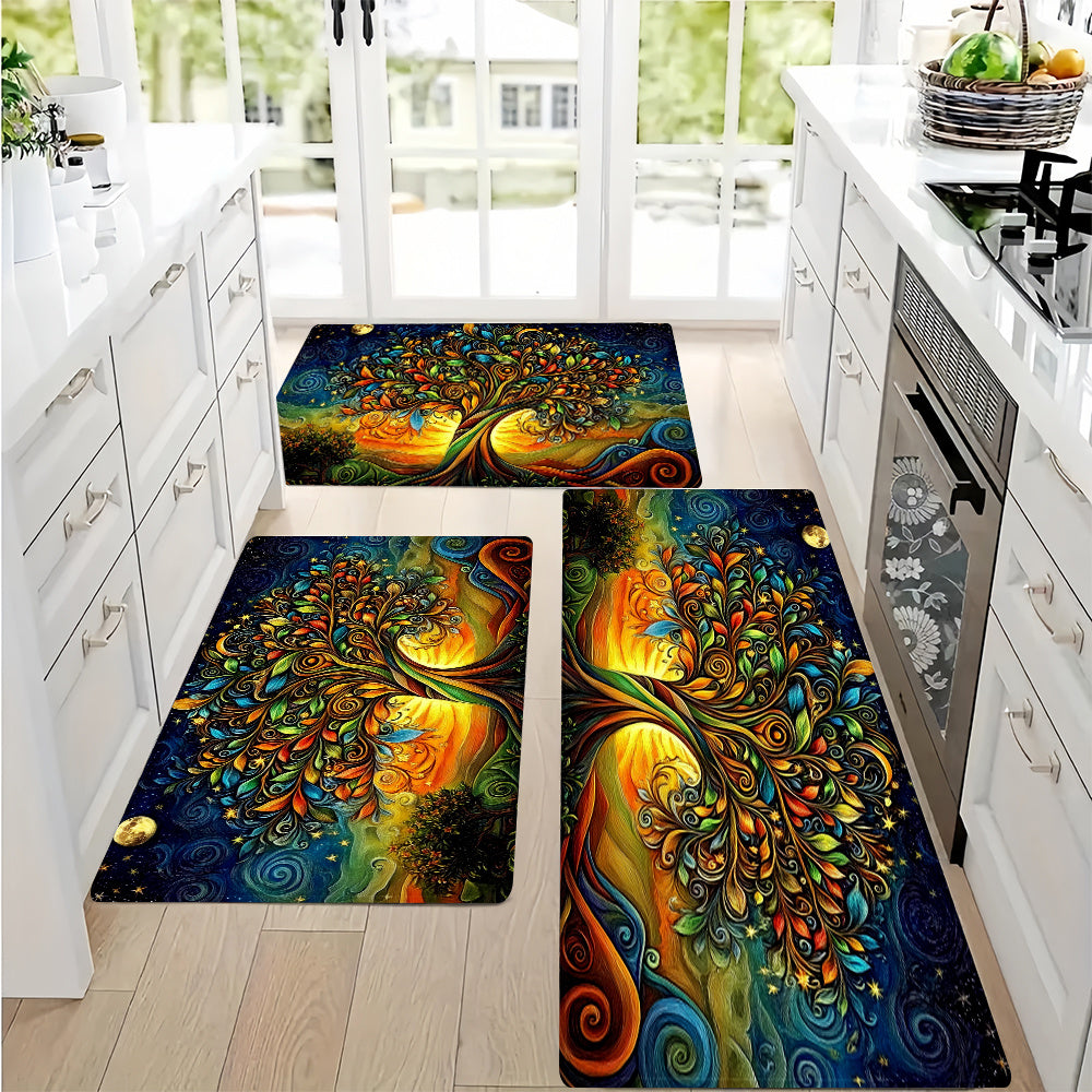 Lightweight Polyester Runner Mat with Vibrant Abstract Tree Design for Kitchen and Living Room