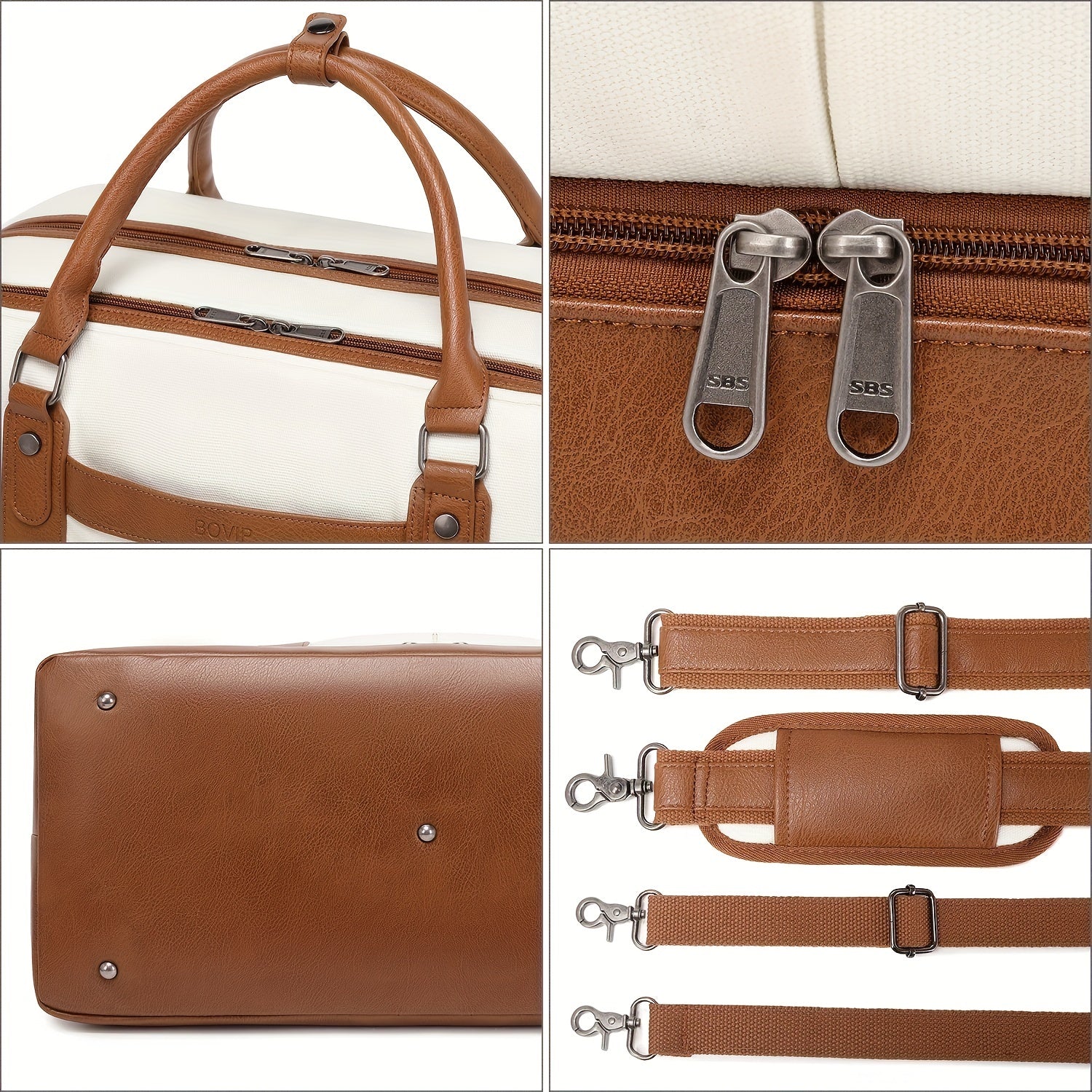 White Canvas Travel Bag with Detachable Strap for Daily Use