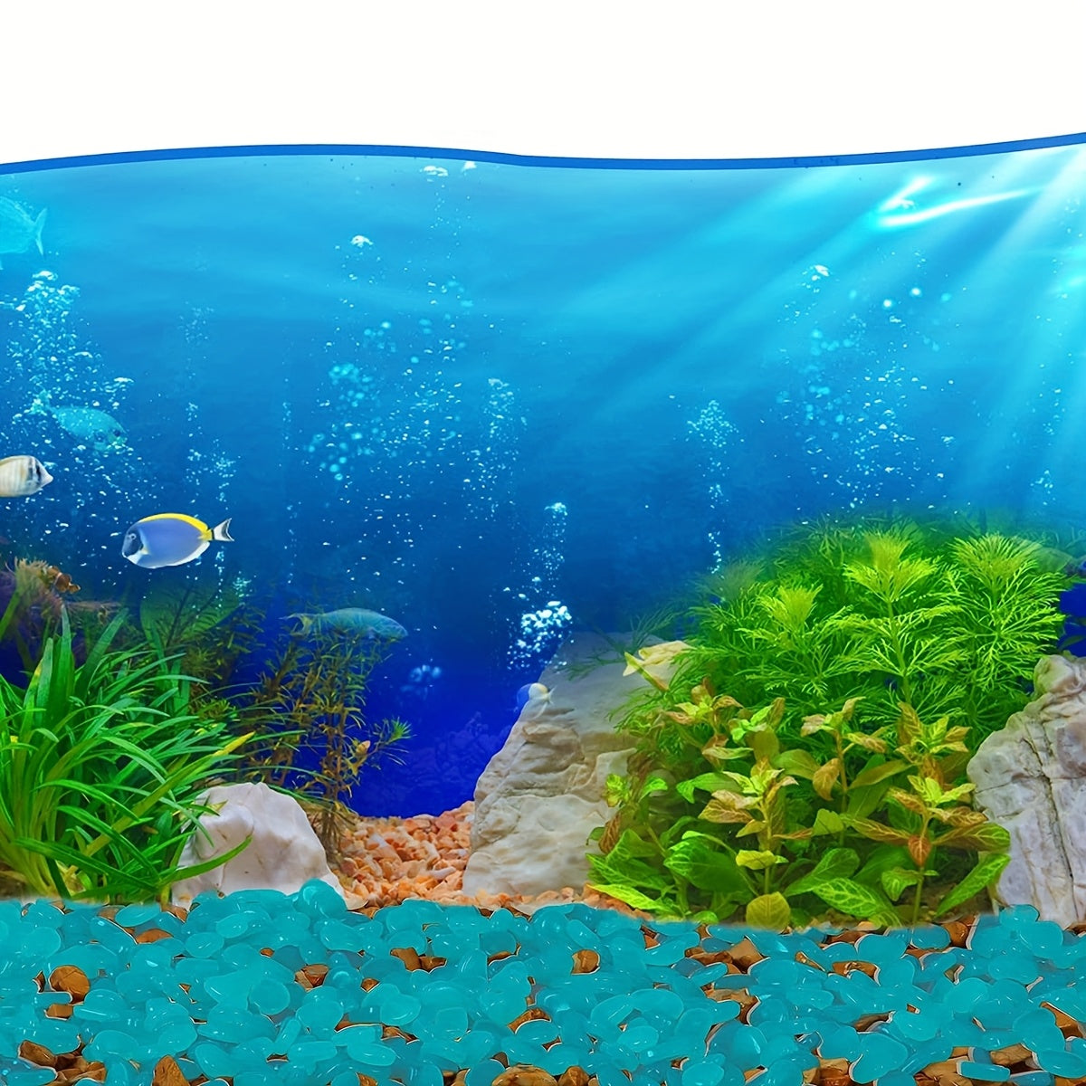 Blue Glow-in-the-Dark Aquarium Pebbles 1000 Pieces for Fish Tanks and Gardens