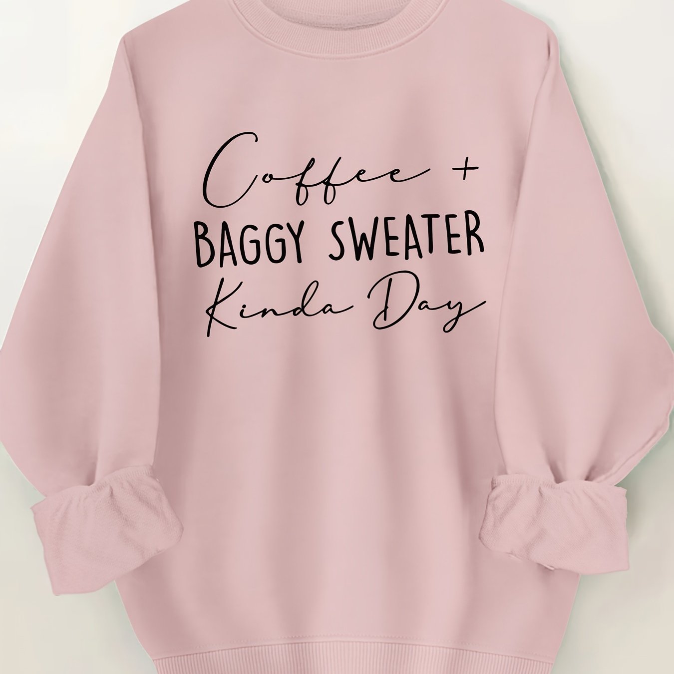 Plus Size Letter Print Sweatshirt Women’s Casual Long Sleeve Crew Neck Pullover