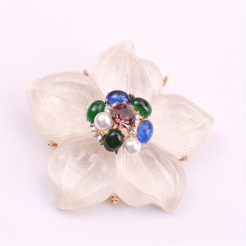 Iridescent Floral Brooch Pin with Rhinestones for Clothing Bags and Hats