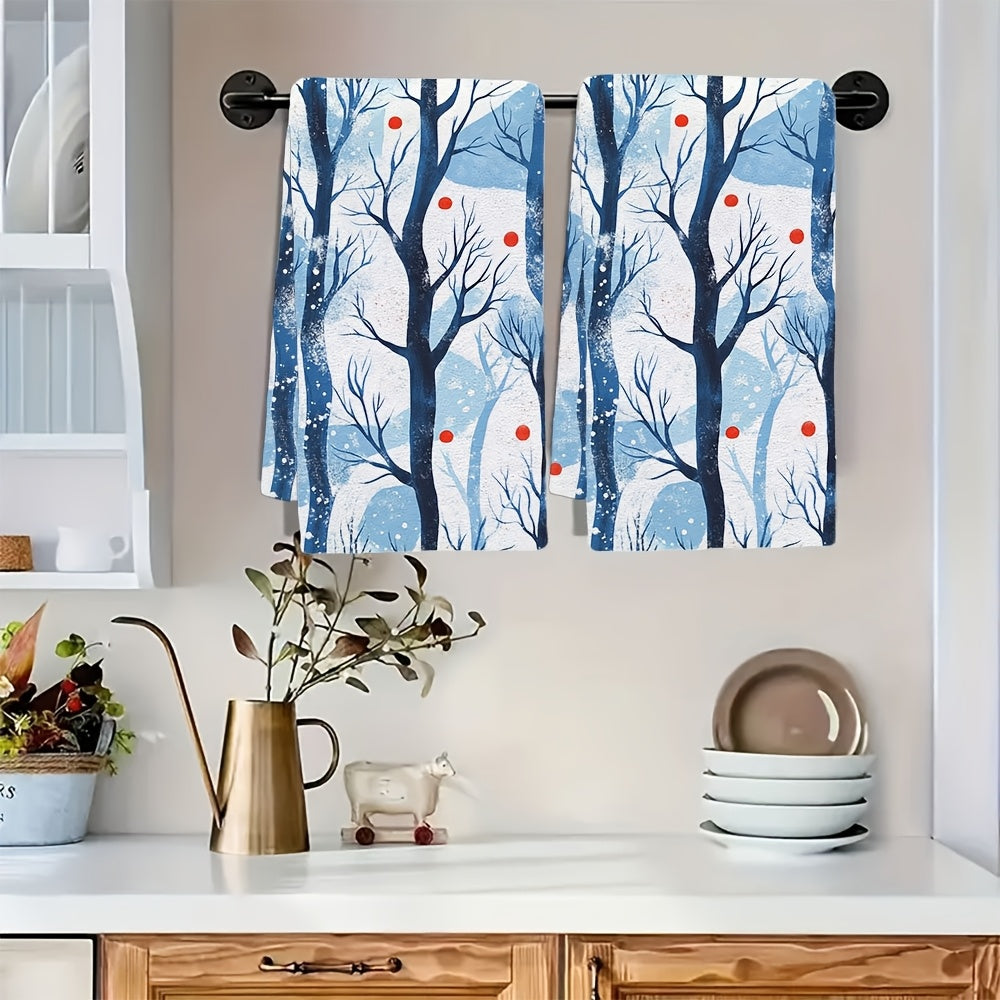 Set of 2 Ultra Soft Kitchen Towels 40x60cm Winter Jungle Trees Absorbent