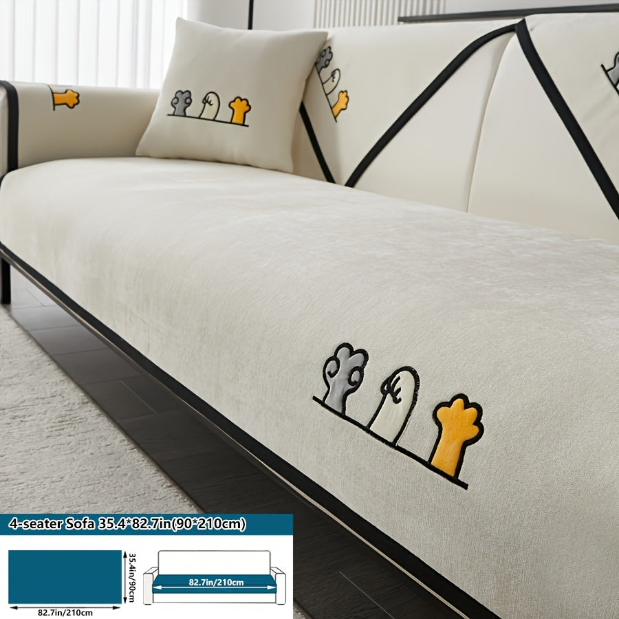 Эластичный чехол для сидений с вышивкой в виде кошачьих лап, комплект чехлов для дивана на все сезоны, пылезащитный защитник мебели для домашних животных, подходит для балкона, гостиной и домашнего декора. Чехол только для подушки.