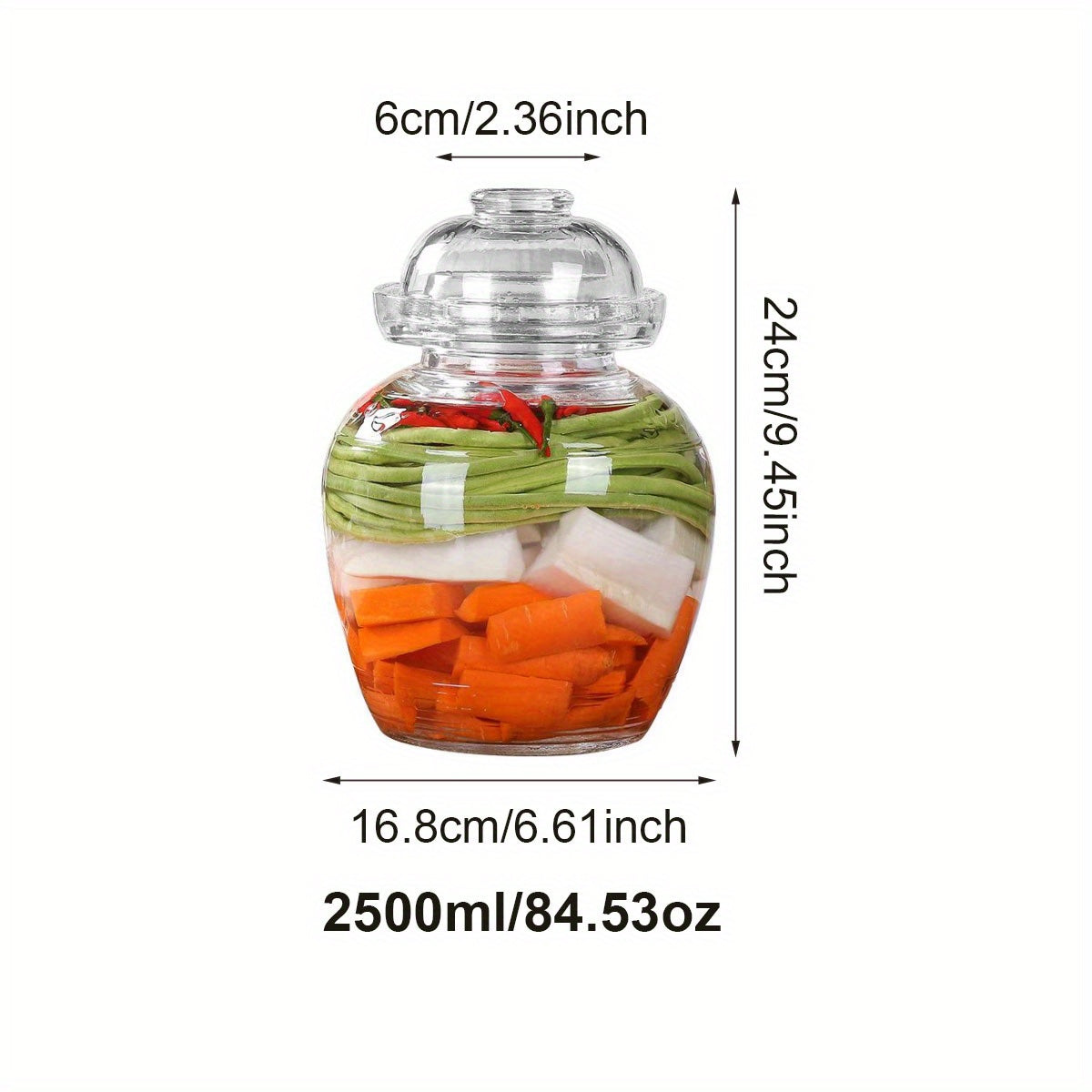 Glass Fermentation Jar with Wide Mouth and Sealable Lid for Sauerkraut and Kimchi