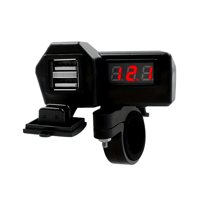 Motorcycle Dual USB Charger With Voltmeter Handlebar Mount