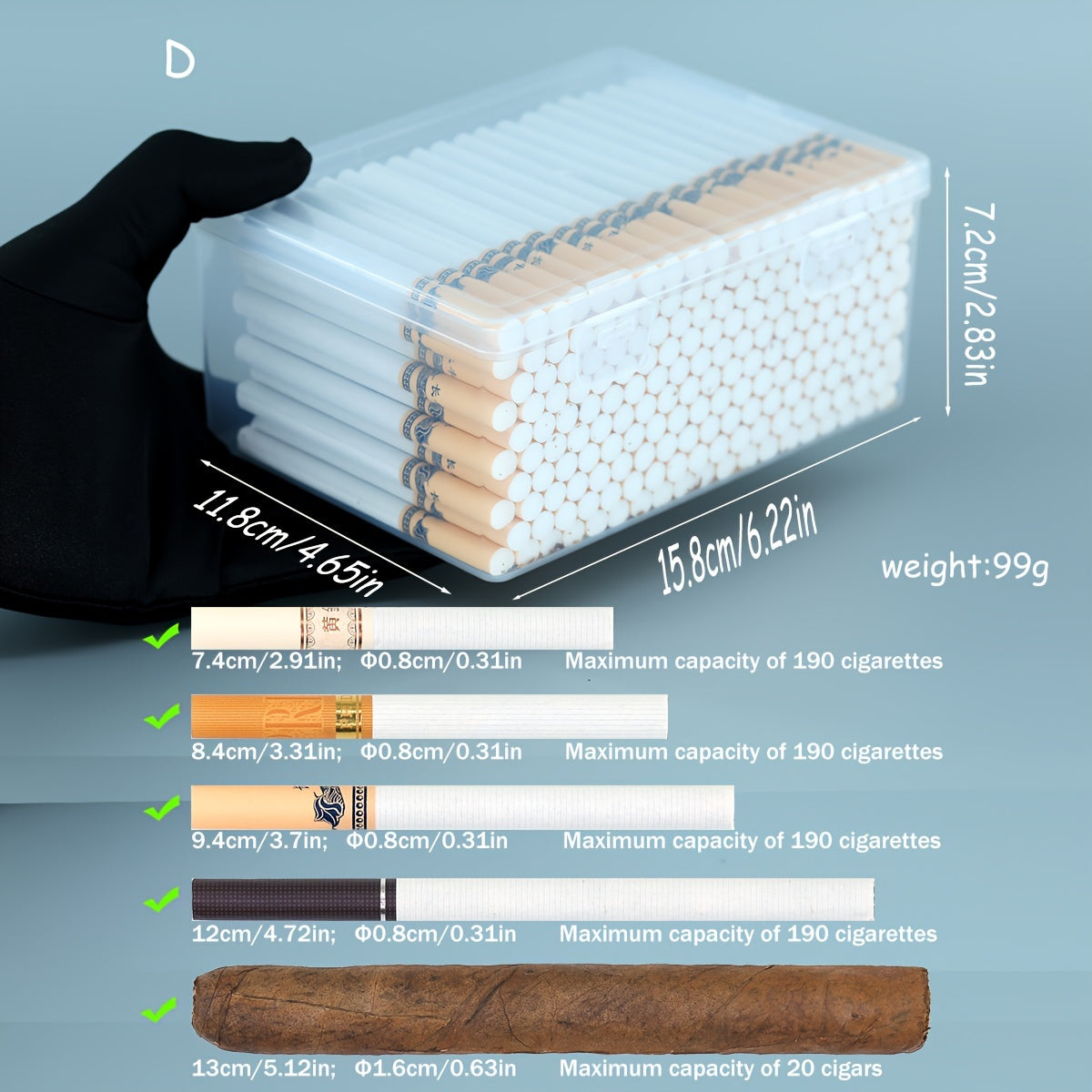 Clear Plastic Cigarette Storage Box 14-330 Capacity Moisture-Proof Organizer