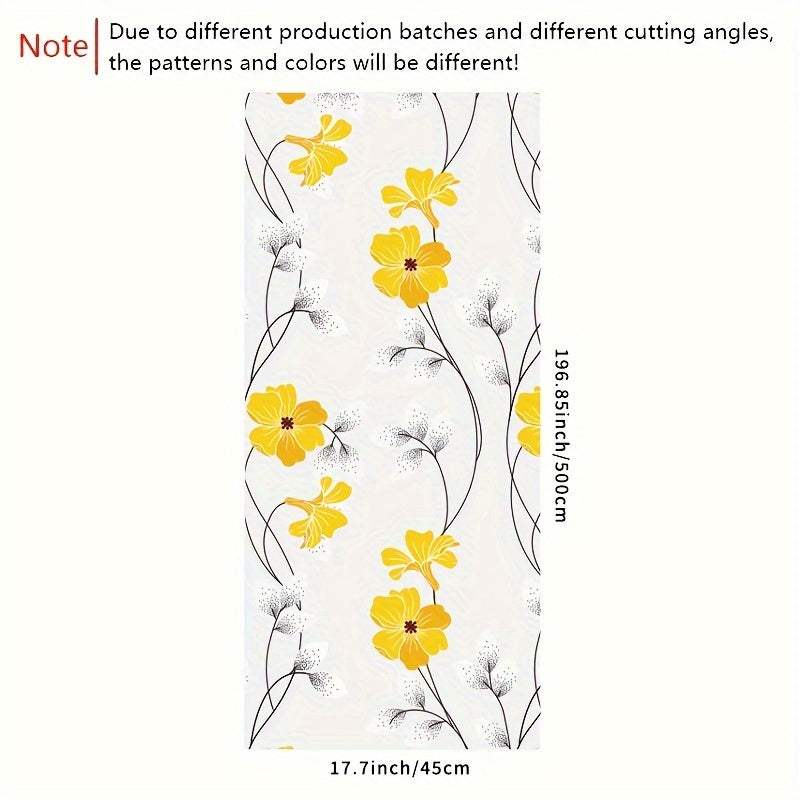Yellow Floral Pattern Static Cling Window Film for Privacy and Home Decor