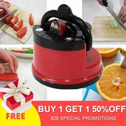 Portable suction cup knife sharpener for quick sharpening of chef's knives and more