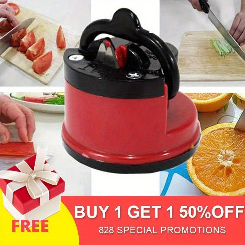 Portable suction cup knife sharpener for quick sharpening of chef's knives and more