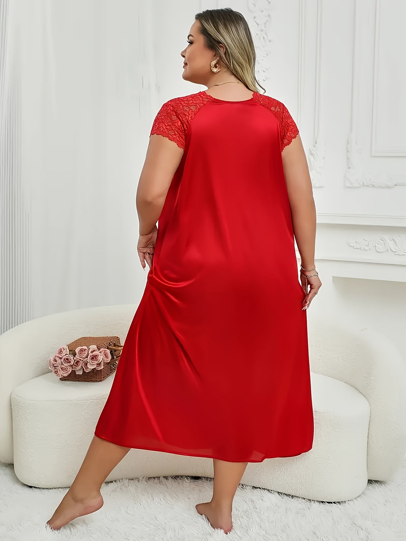 Conjunto de vestido largo de mujer con escote en V, colores sólidos, ropa de dormir de talla grande