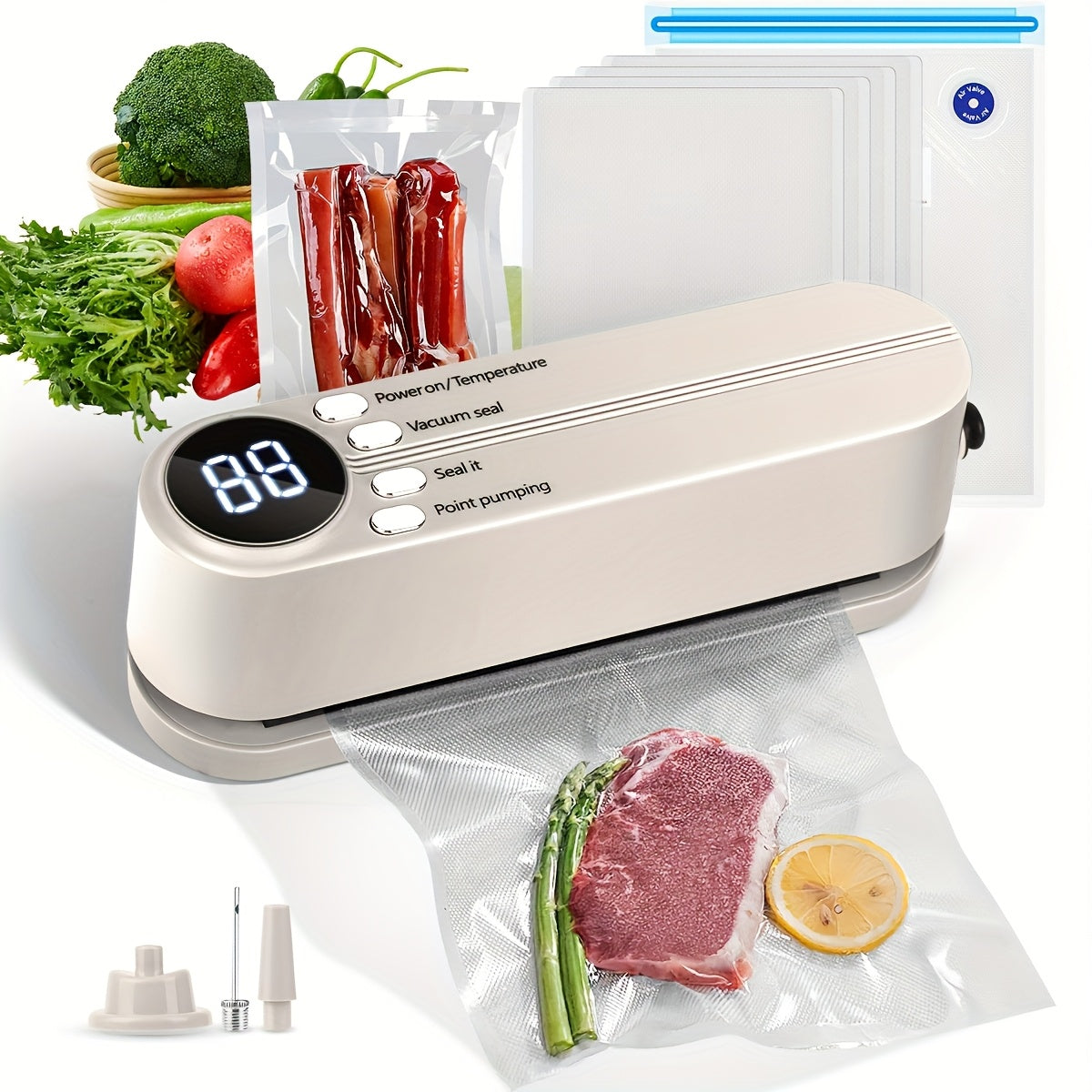 5-in-1 Portable Vacuum Sealer with LED Display USB Rechargeable Food Preservation Kit