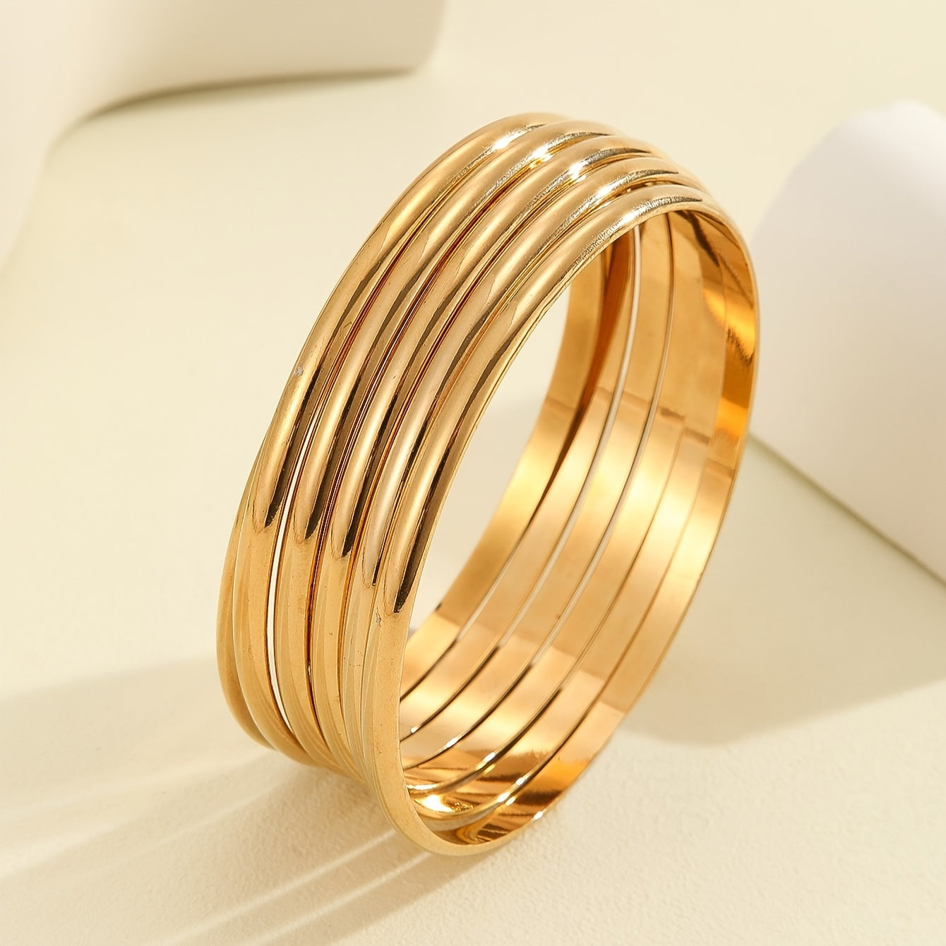 Set of 5 Vintage-Inspired Gold Plated Slim Bangles for Women and Brides