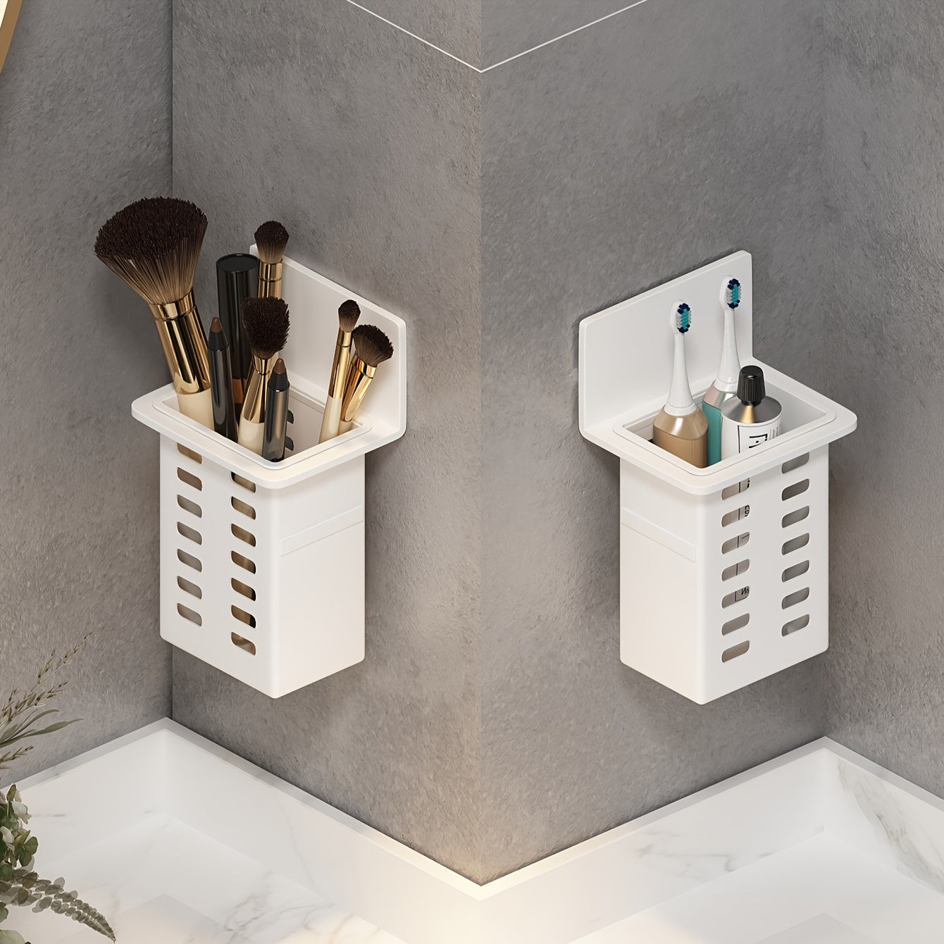 Black Wall-Mounted Toothbrush Holder with Compartments for Toothbrushes and Toothpaste