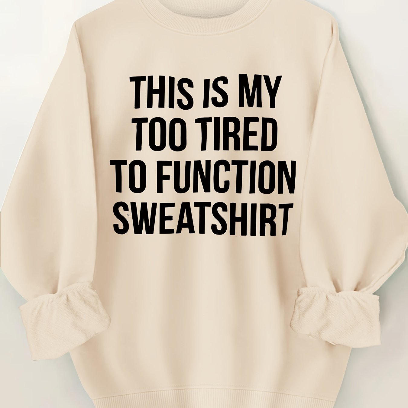 Толстовка бежевого цвета с круглым вырезом и черным принтом для женщин