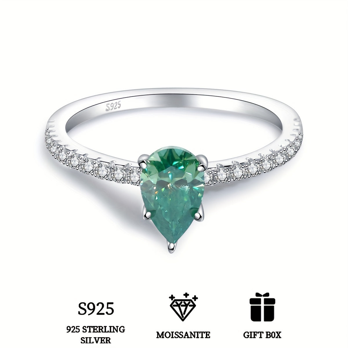 Chiroyli 925 Sterling Silver 1.5ct Dengiz Ko'k Suv Tomchisi Piyola Shaklidagi Moissanite Halqa - Gipoallergen To'y Qizil Halqa, Ayollar uchun Mukammal Qiz Do'stga Sovg'a. Moissanite Sertifikati va Nafis Sovg'a Qutisi bilan birga keladi.