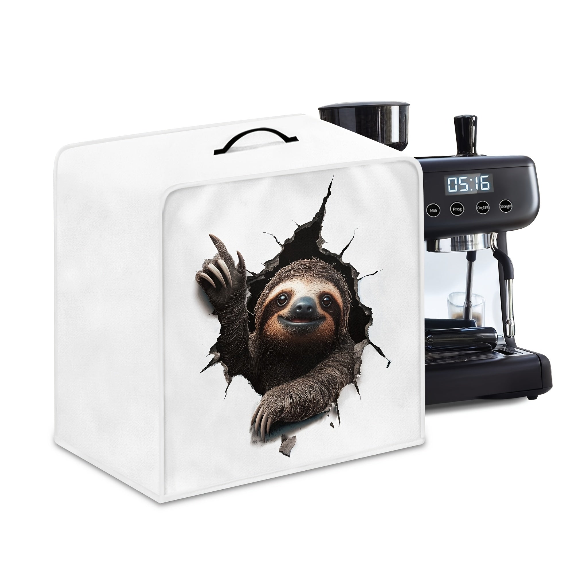 Washable Coffee Machine Cover with Sloth and Butterfly Design Soft Fabric Dust Protector for Small Kitchen Appliances
