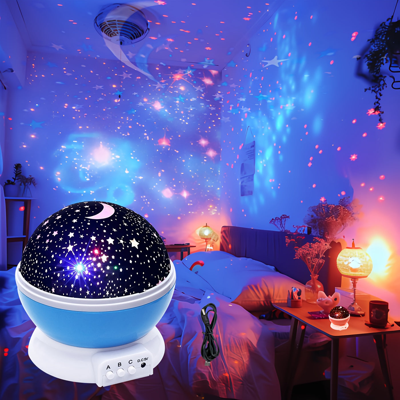 Starry Night Sky Projector Lamp with 360° Rotation and 12 Color Modes for Bedroom and Party Decor