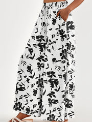 Plus-Size Women's Floral Print Pleated High-Waisted Wide-Leg Casual Beach Trousers