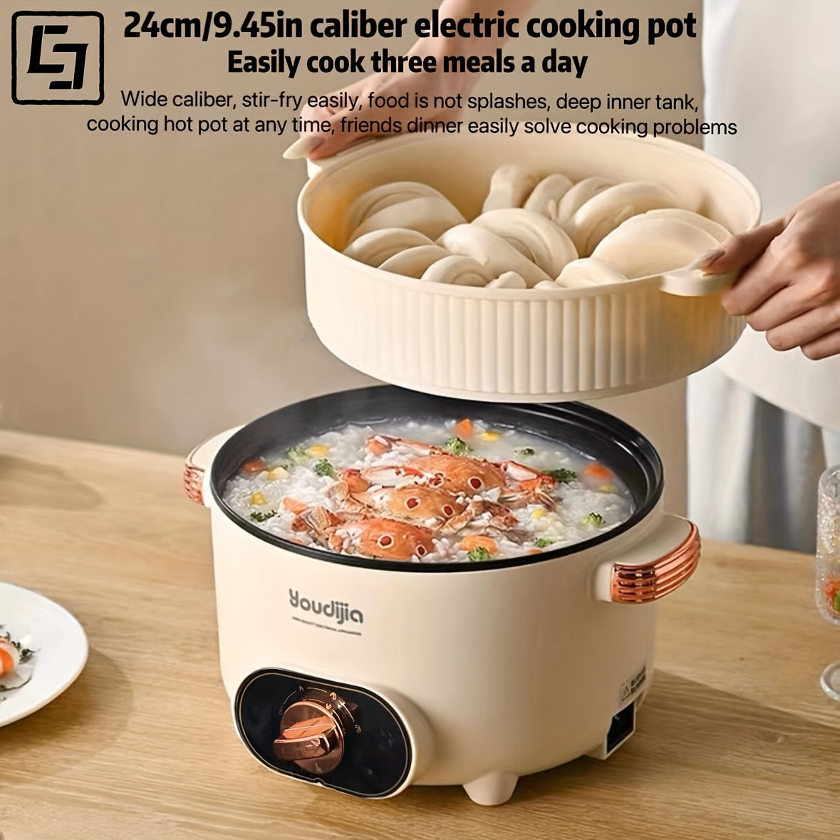 Cocina eléctrica de doble capa de 24cm con enchufe EU para hogar, autocaravana, oficina, dormitorio, sopa, salteado, arroz al vapor