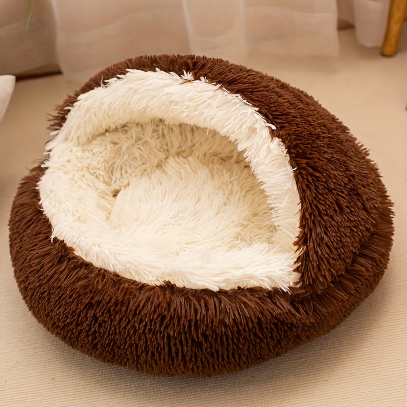 Small Animal Plush Bed with Detachable Cover for Cats and Dogs Non-Slip Foldable Support