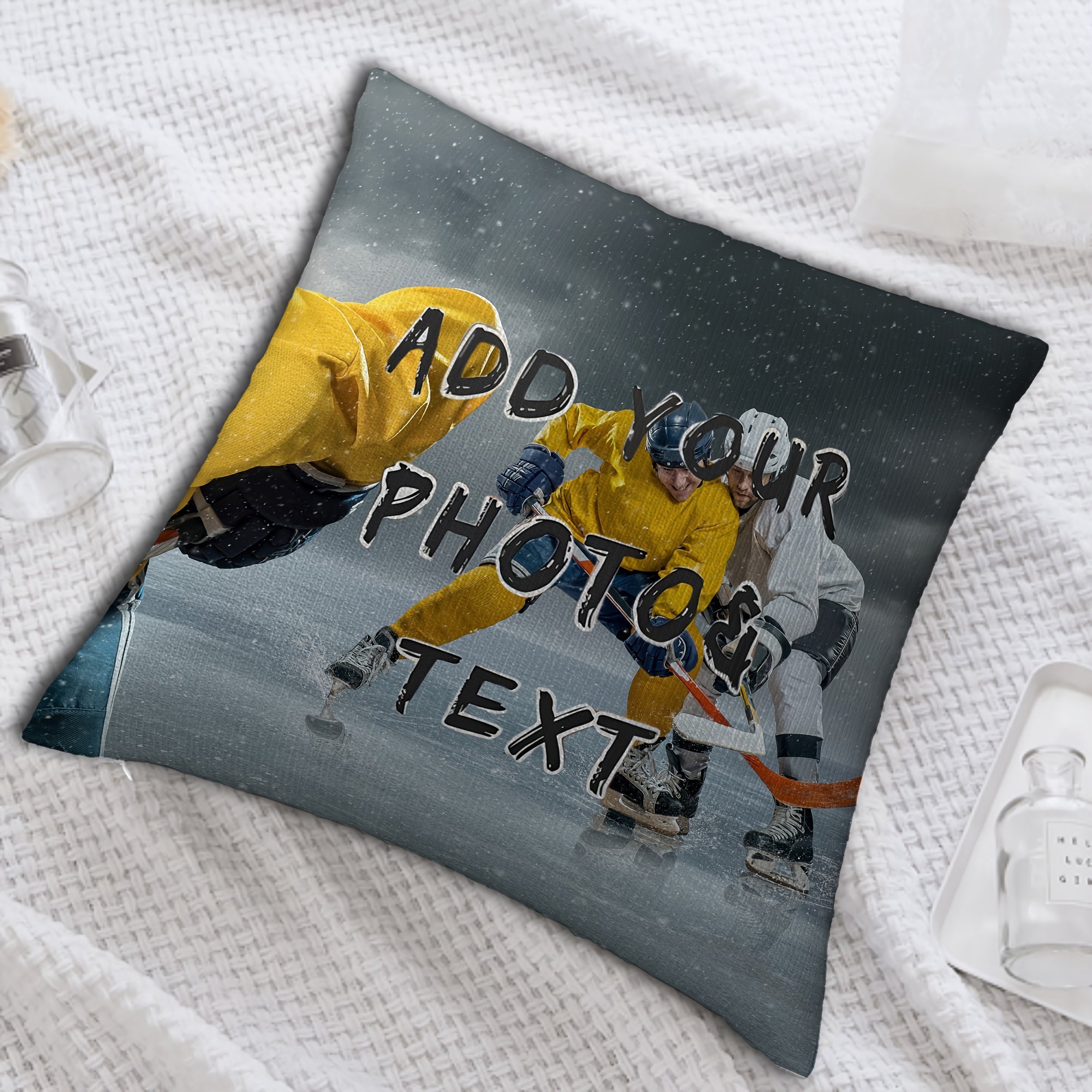 Personalized Ice Hockey Photo Pillow Cover 45.72cm Soft Cozy Sports Fan Gift